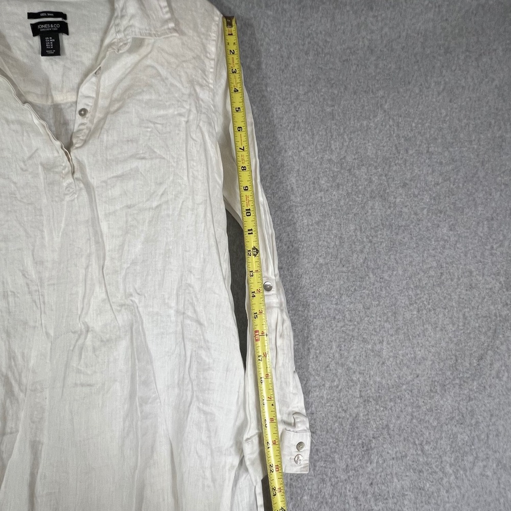 Jones & Co Jones New York M‎ White 100% Linen Roll Tab Sleeve Tunic Shirt Womens - Picture 5 of 7